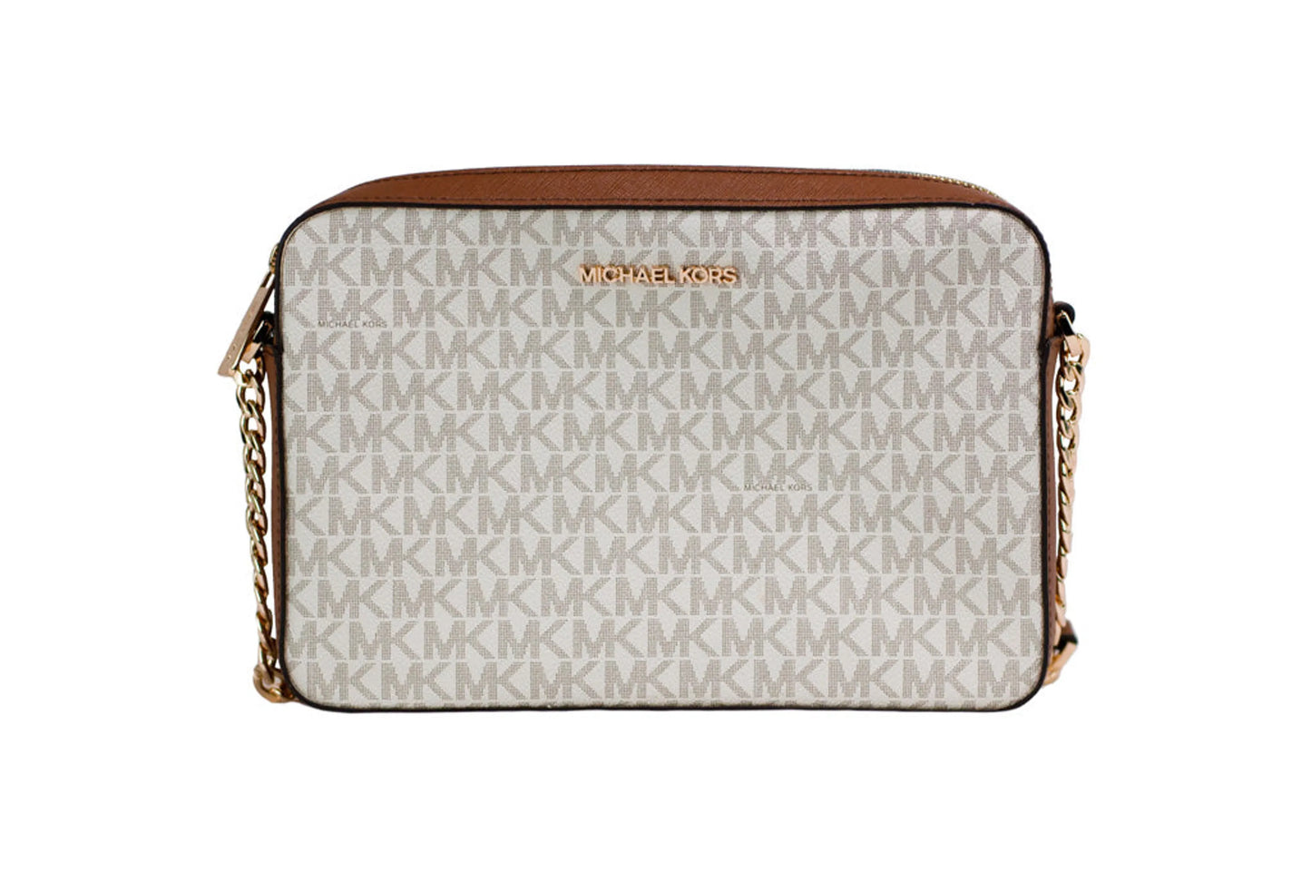 Michael Kors Jet Set East West Vanilla Leather Crossbody Bag Handbag