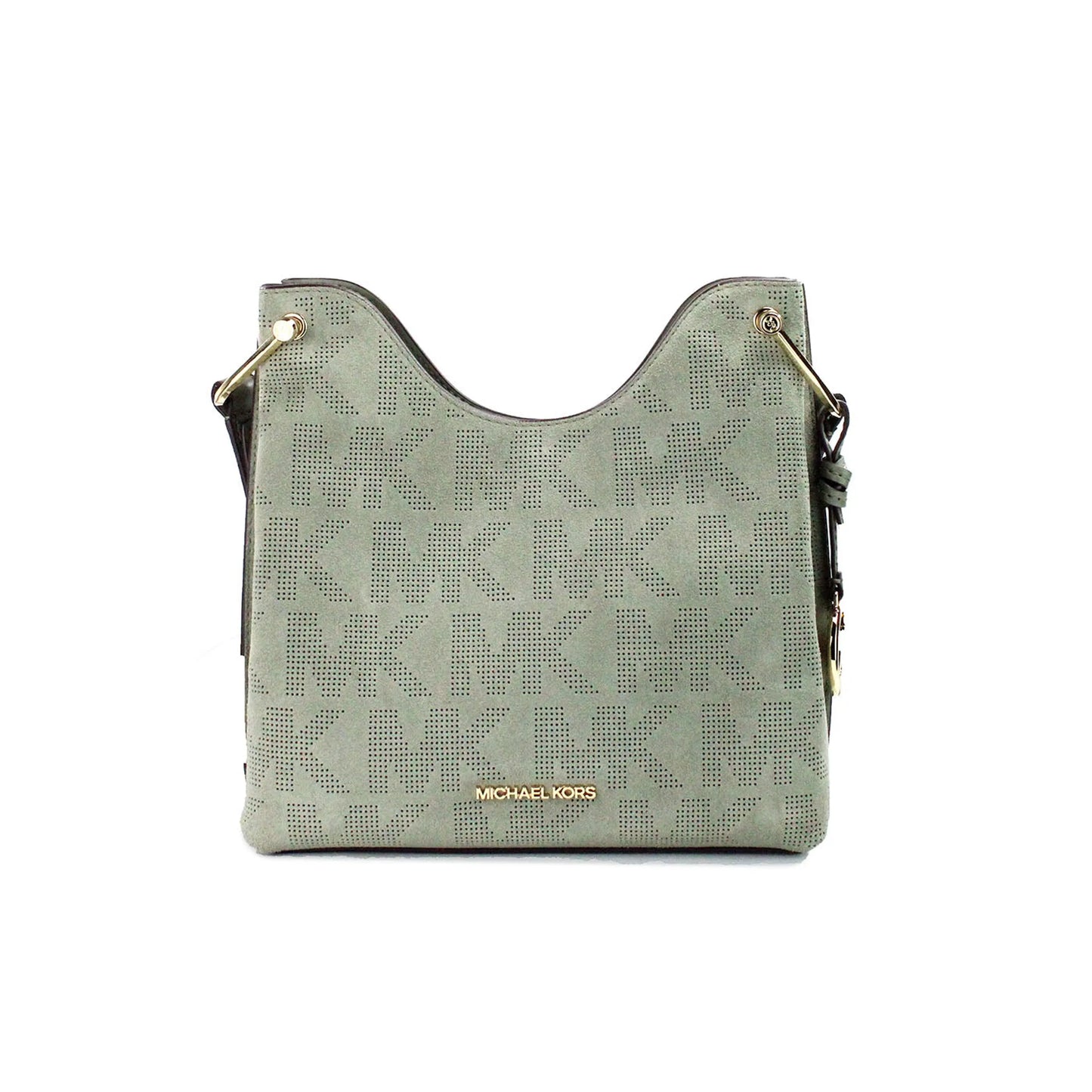Michael Kors Joan Green Perforated Suede Slouchy Messenger