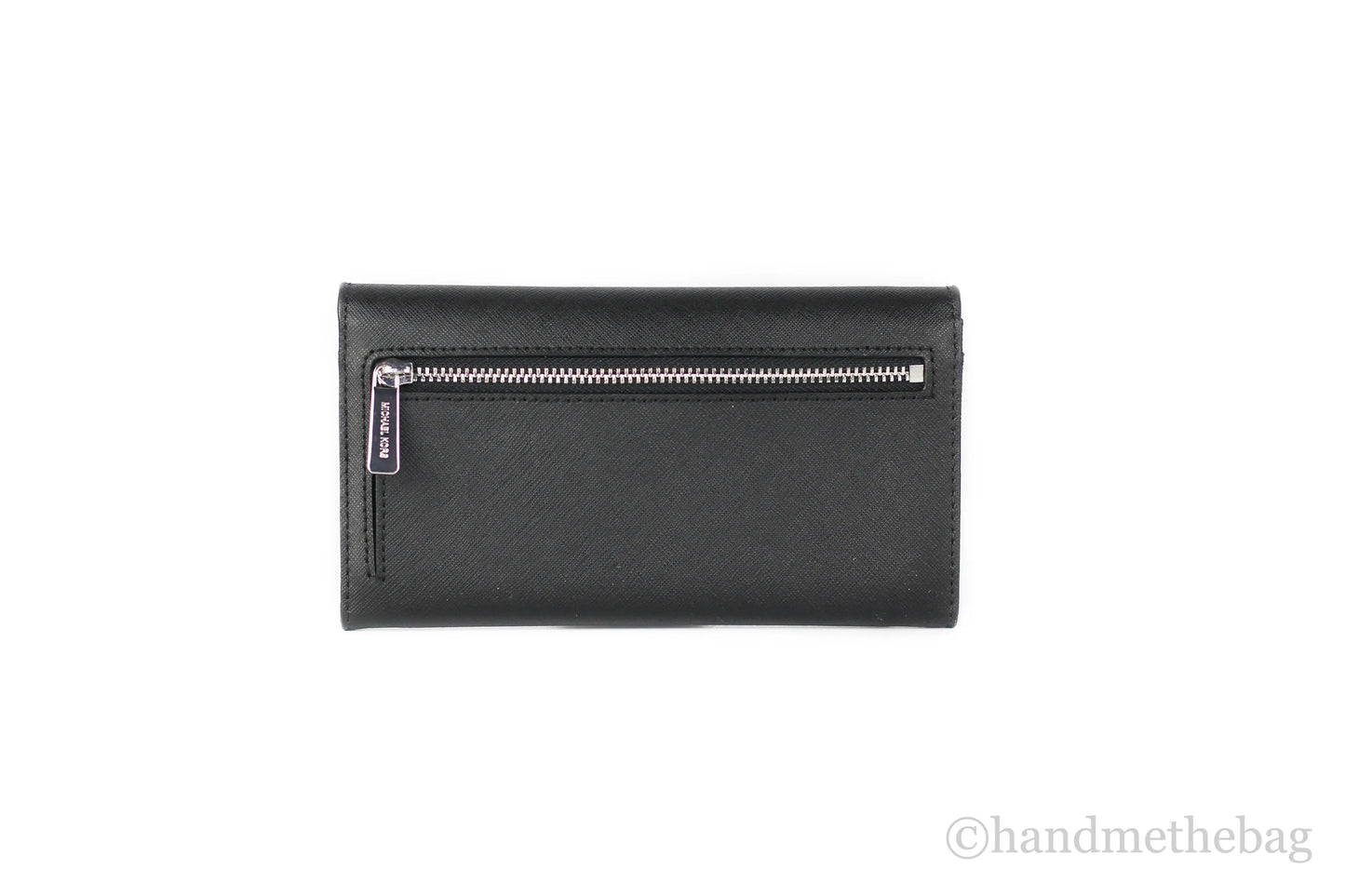 Michael Kors Jet Set Leather Solid Black Silver Trifold Wallet Clutch