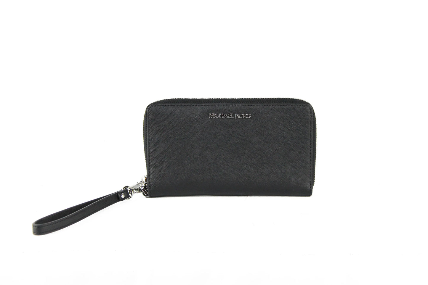 Michael Kors Jet Set Solid Silver Zip Around Phone Holder Wrist Wallet