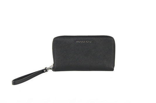 Michael Kors Jet Set Solid Silver Zip Around Phone Holder Wrist Wallet