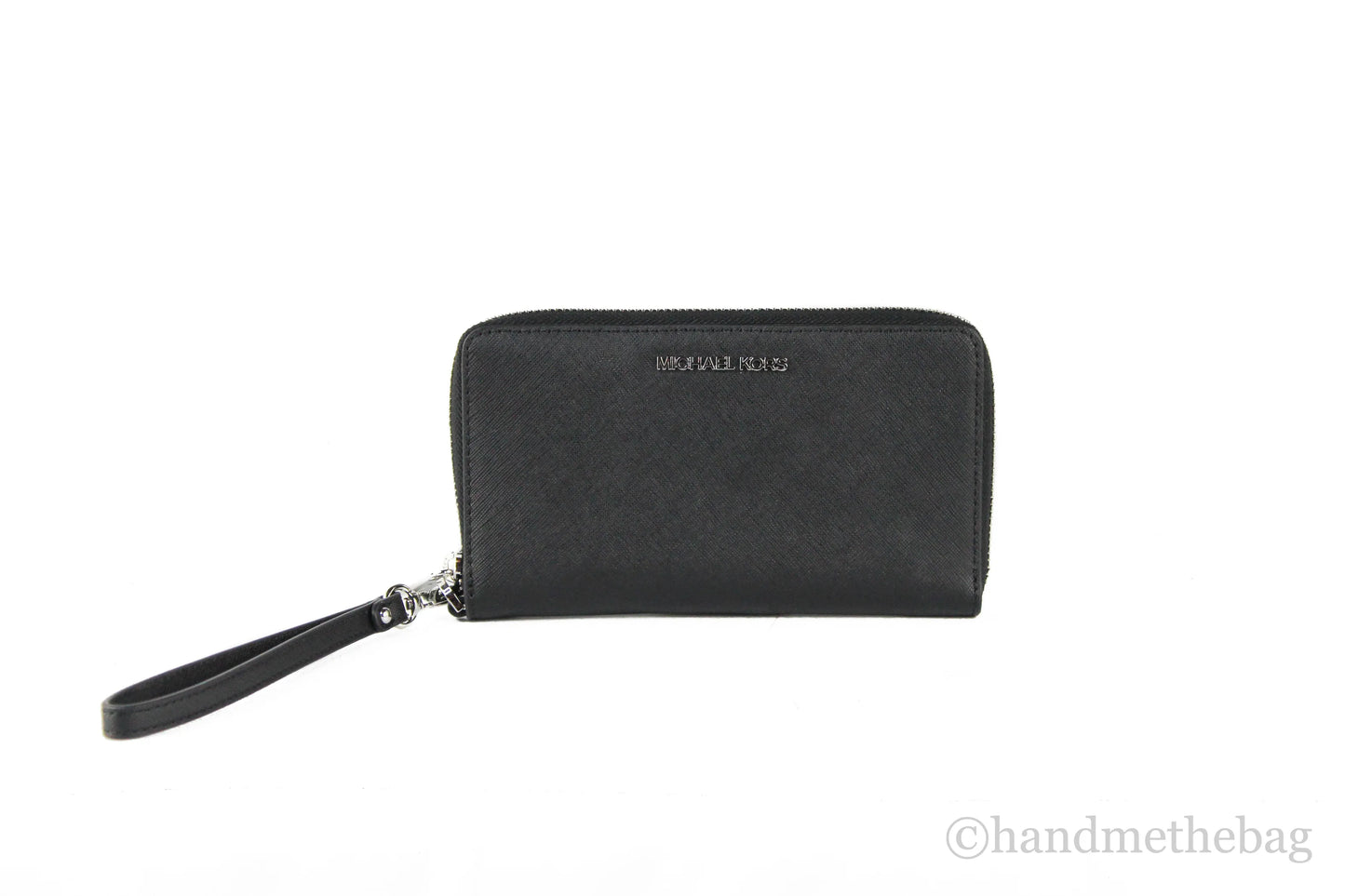 Michael Kors Jet Set Solid Silver Zip Around Phone Holder Wrist Wallet