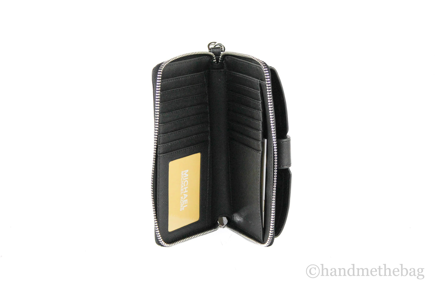 Michael Kors Jet Set Solid Silver Zip Around Phone Holder Wrist Wallet