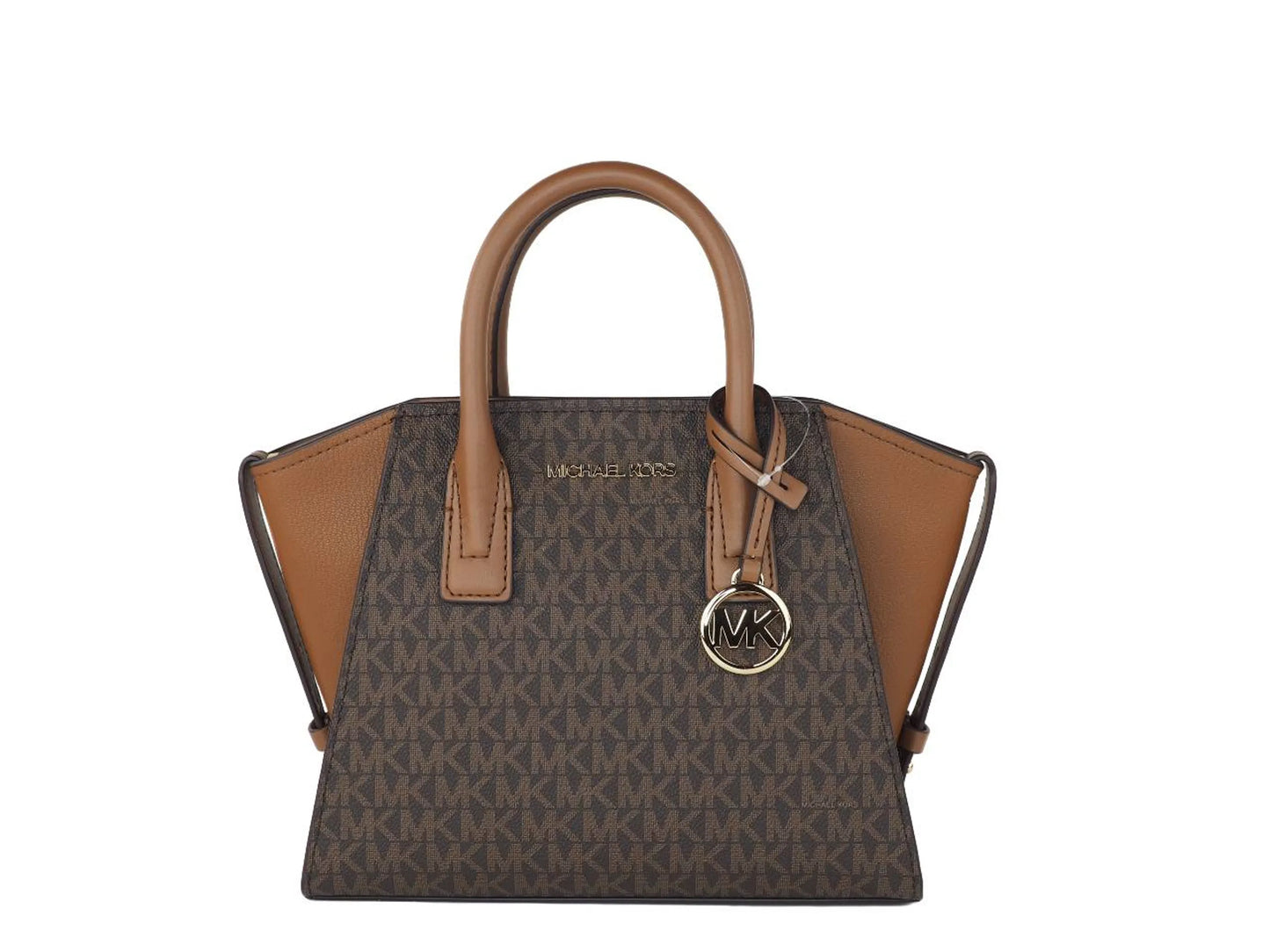 Michael Kors Avril Brown Signature PVC Leather Top Zip Satchel Convertible Handbag