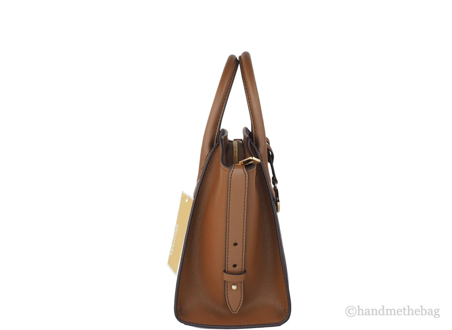 Michael Kors Avril Brown Signature PVC Leather Top Zip Satchel Convertible Handbag