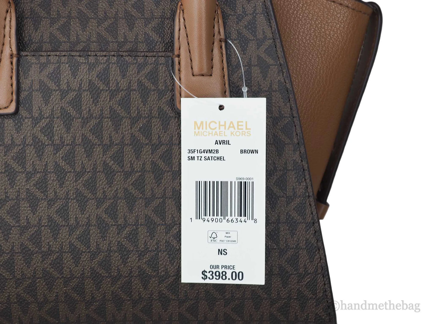 Michael Kors Avril Brown Signature PVC Leather Top Zip Satchel Convertible Handbag