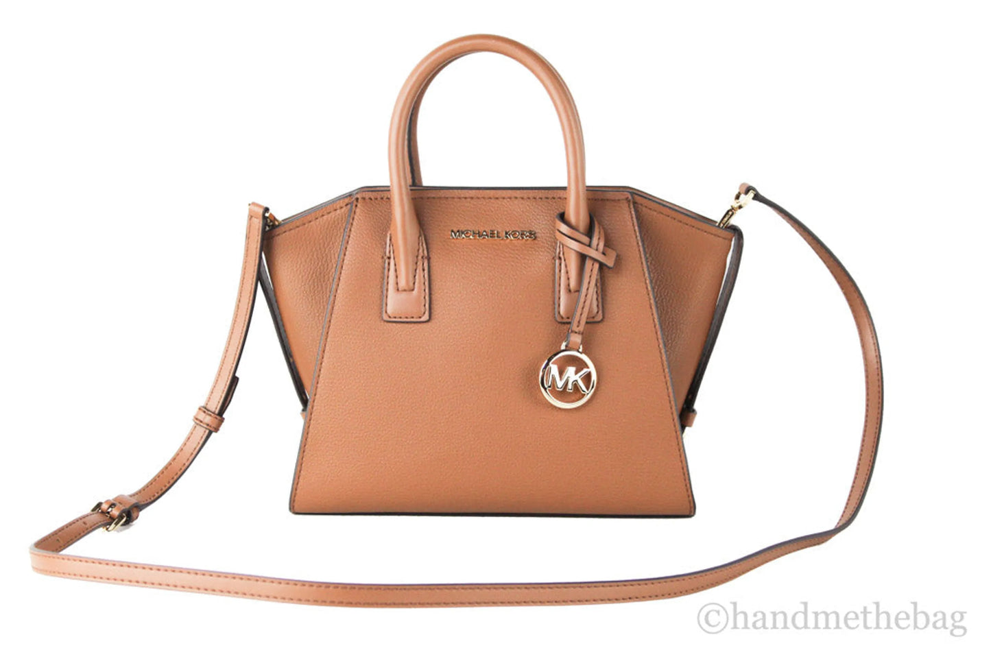 Michael Kors Avril Luggage Pebbled Leather Top Zip Satchel Crossbody Convertible Bag