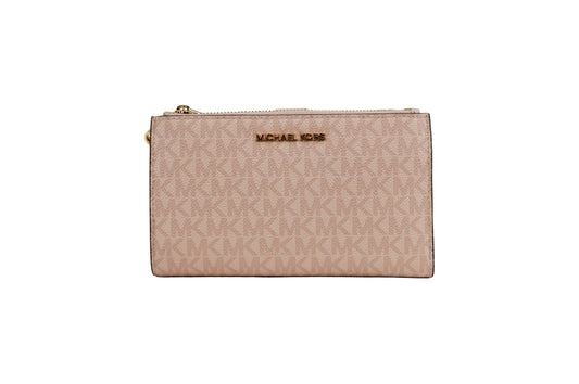 Michael Kors Jet Set Travel Dark Powder Blush PVC Double Zip Wrist Wallet