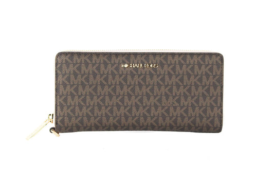 Michael Kors Jet Set Travel Brown Signature Powder Blush Continental Wrist Wallet