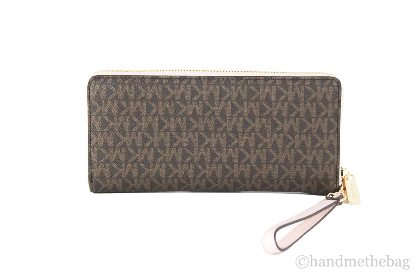 Michael Kors Jet Set Travel Brown Signature Powder Blush Continental Wrist Wallet