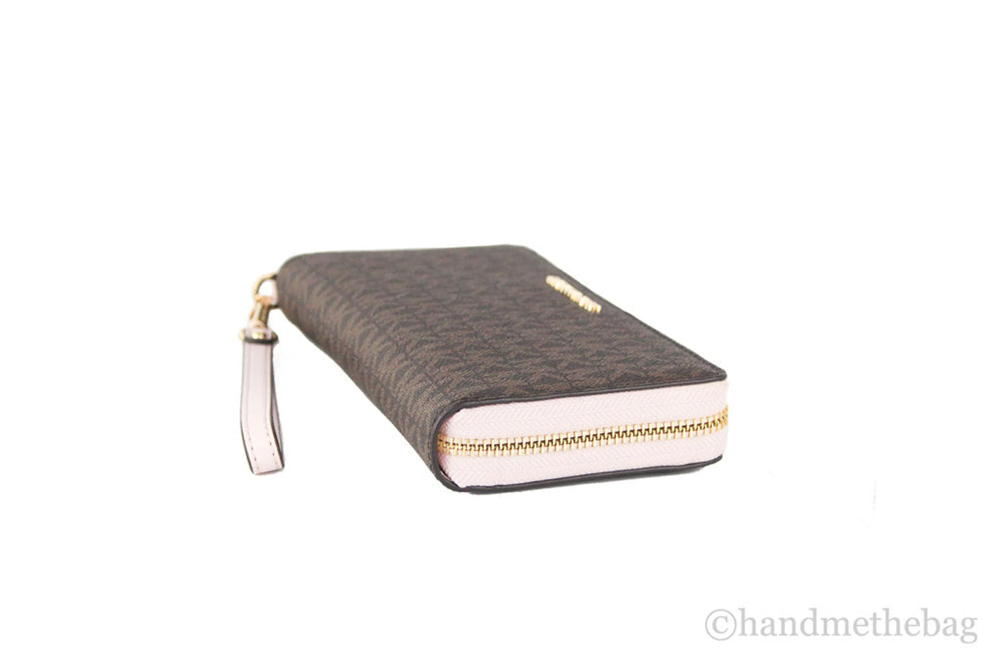 Michael Kors Jet Set Travel Brown Signature Powder Blush Continental Wrist Wallet
