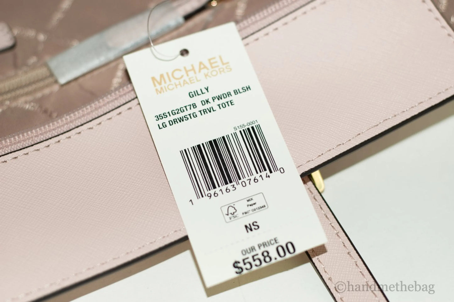 Michael Kors Gilly Dark Powder Blush PVC Travel Drawstring Tote Handbag