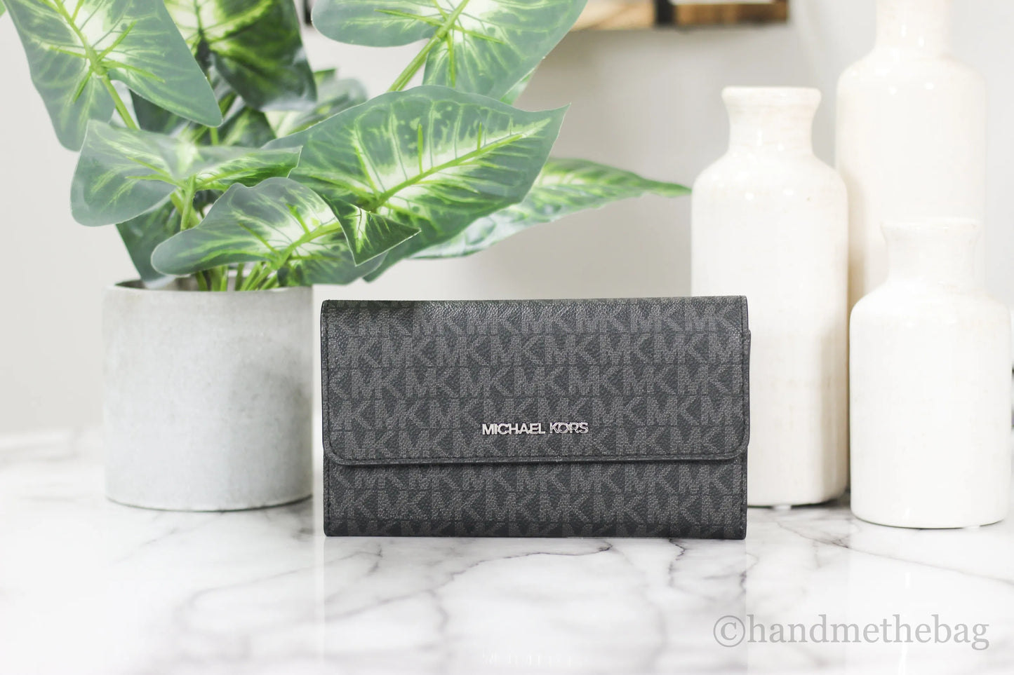 Michael Kors Jet Set Travel Black Logo Trifold Wallet