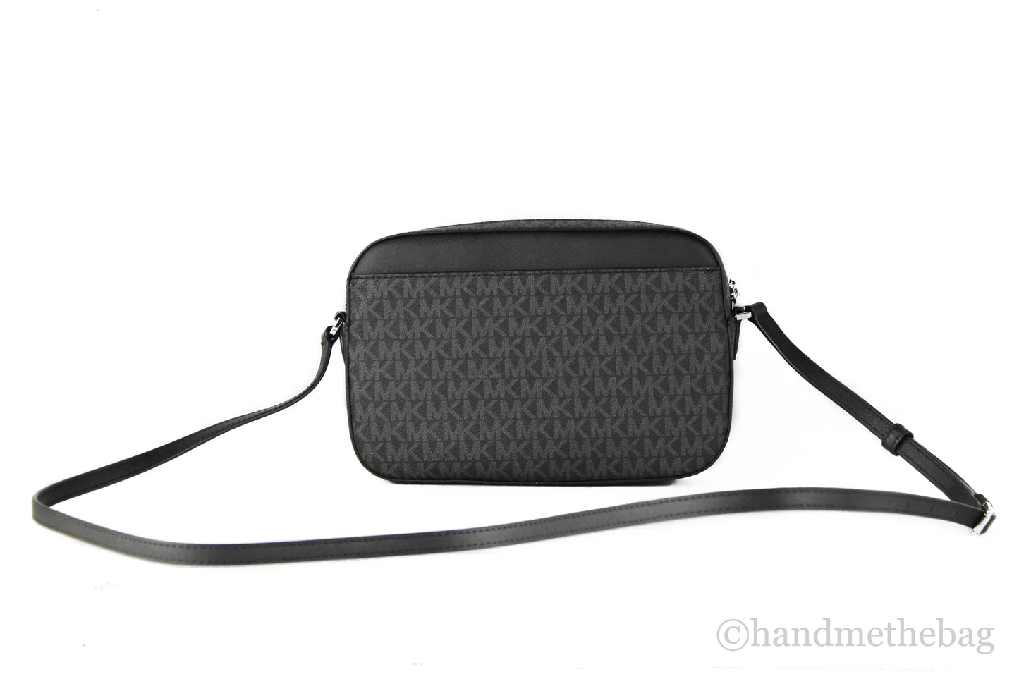 Michael Kors Jet Set East West Black Signature Leather Zip Chain Crossbody Bag