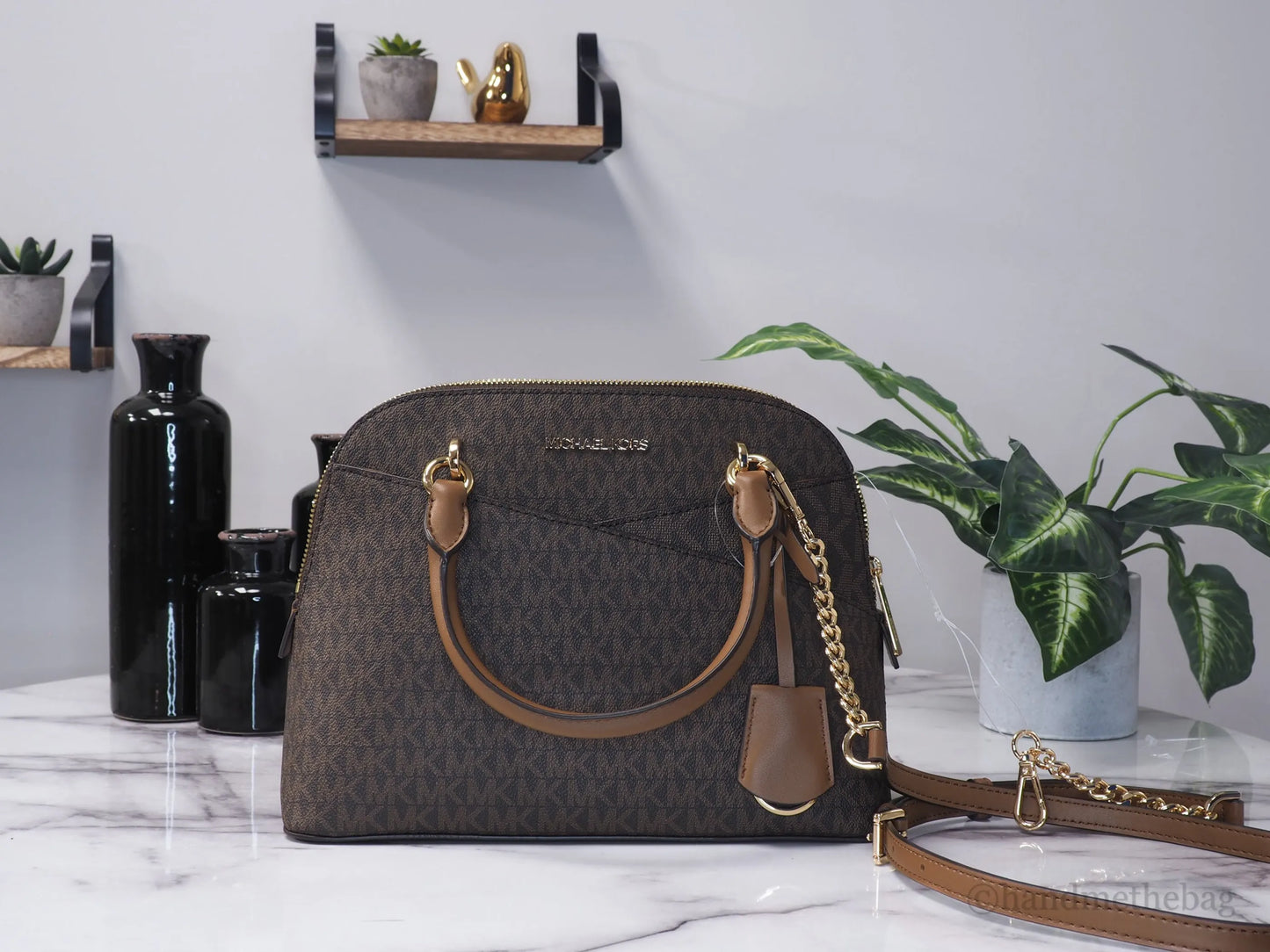 Michael Kors Jet Set Travel Brown Signature PVC Dome X Cross Satchel Bag