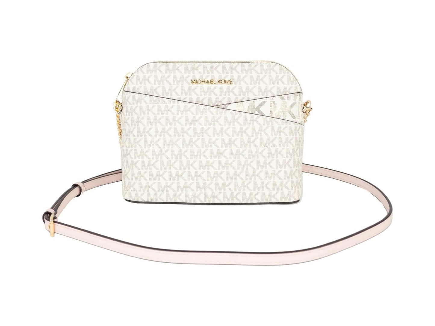 Michael Kors Jet Set X Cross Dome Vanilla/Powder Blush PVC Crossbody Bag