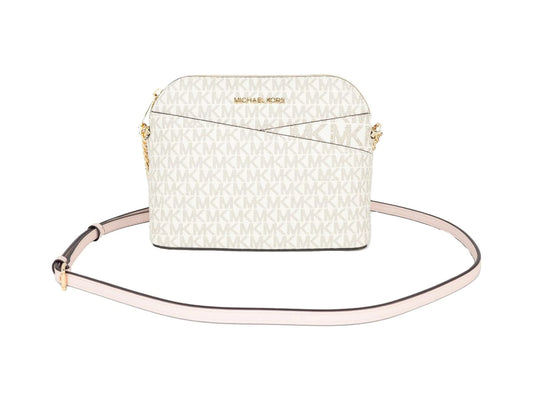 Michael Kors Jet Set X Cross Dome Vanilla/Powder Blush PVC Crossbody Bag