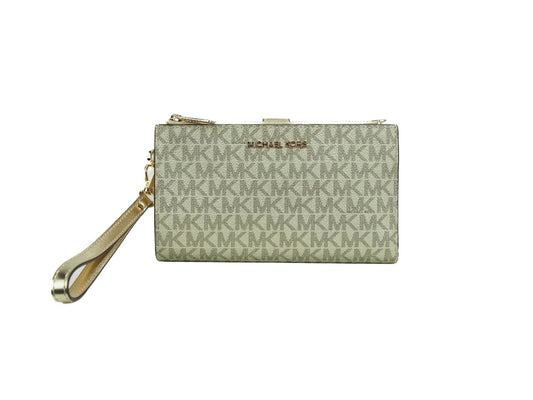 Michael Kors Jet Set Travel Pale Gold PVC Leather Double Zip Wrist Wallet