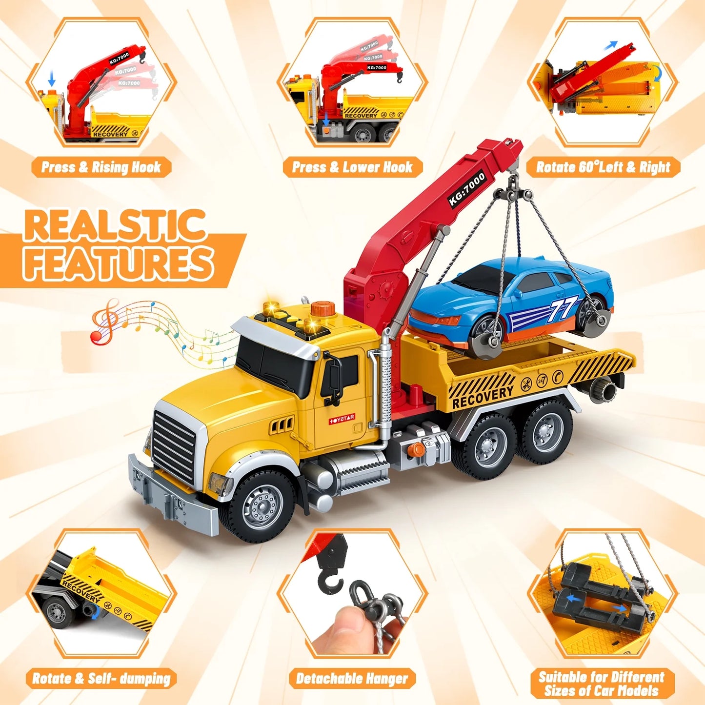 TOYSTAR Kids Tow Truck Toys, 15" Large Toddler Car Toys 88