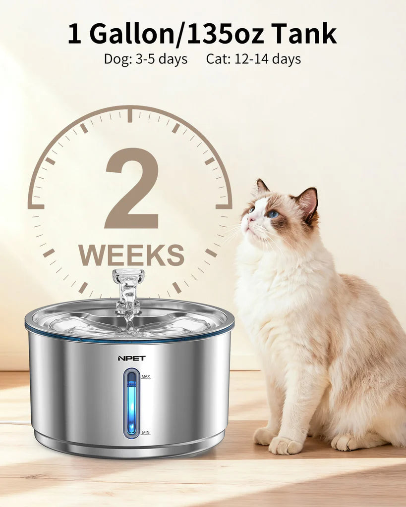 NPET 1Gallon Stainless Steel Cat Water Fountain Automatic WF210plus 76