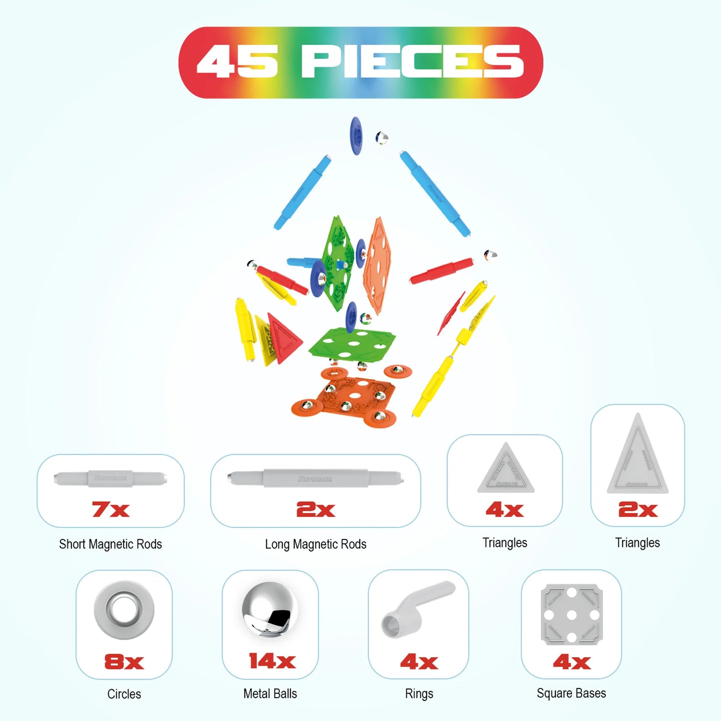 Tinamiri Supermag - Multicolor 45 - Magnetic Building Set, 1000 Piece Jigsaw Puzzle