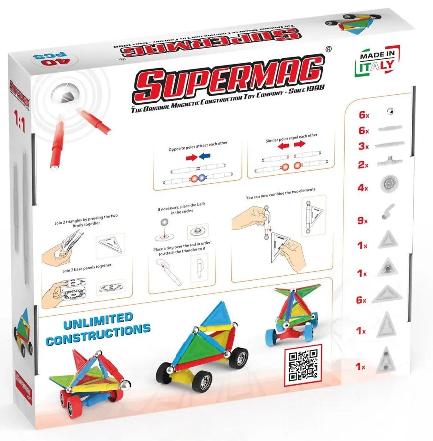 Tinamiri Supermag - Wheels 40 - Magnetic Building Set, 1000 Piece Jigsaw Puzzle