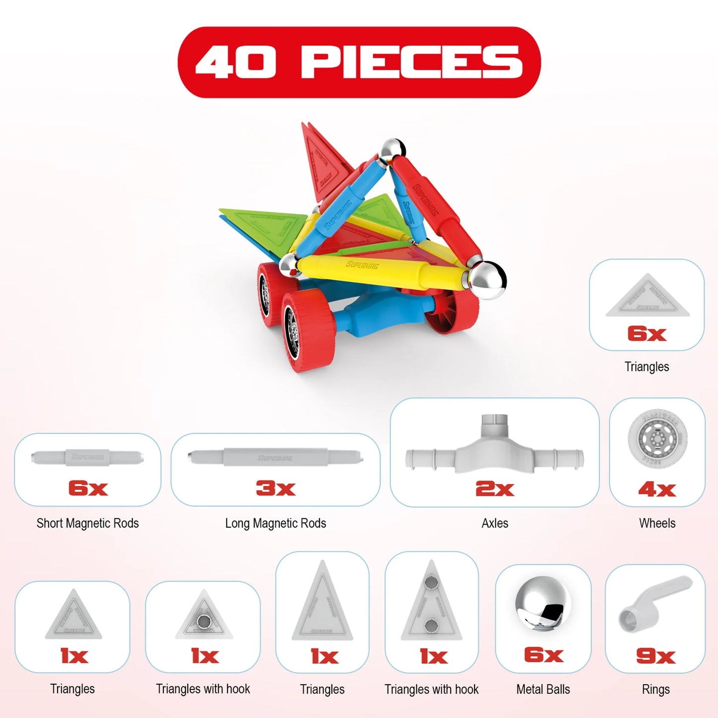 Tinamiri Supermag - Wheels 40 - Magnetic Building Set, 1000 Piece Jigsaw Puzzle