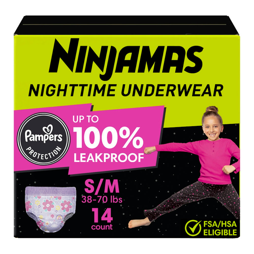 NINJAMAS Nighttime Underwear for Girls, S/M, 14 Ct