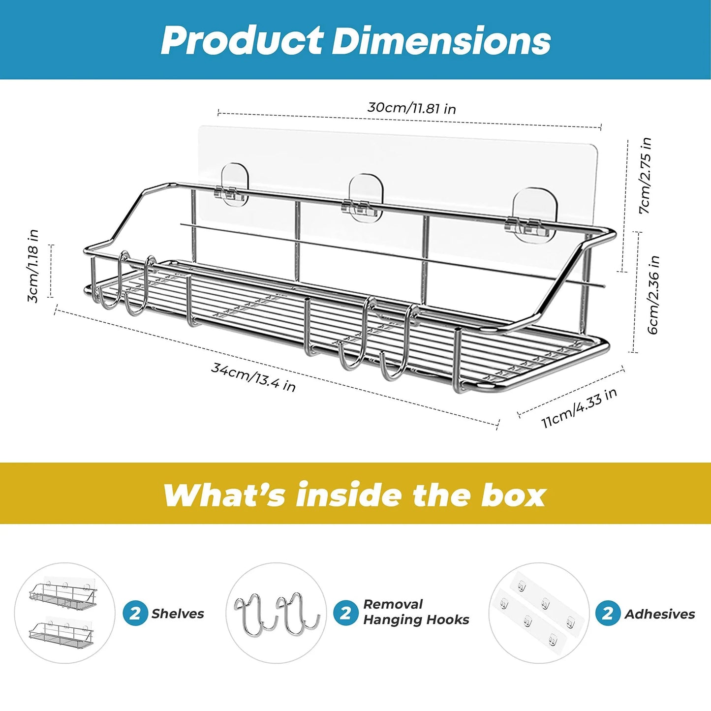 Adhesive Shower Caddy Shower Shelf Organizer for Bathroom