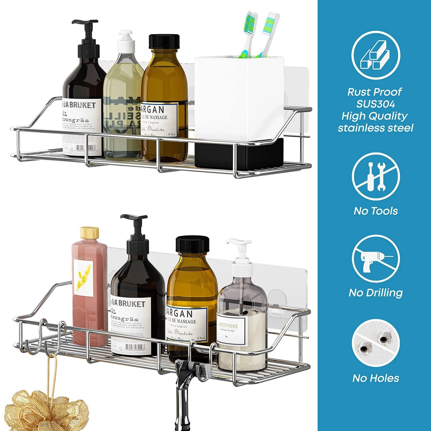 Adhesive Shower Caddy Shower Shelf Organizer for Bathroom