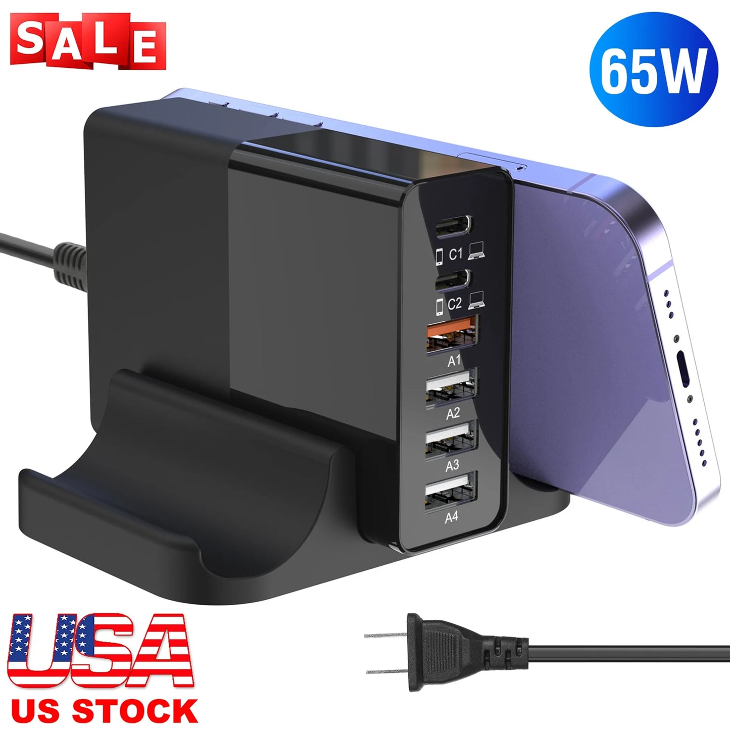 USB Fast Charger 65W 6-Port Fast Charging