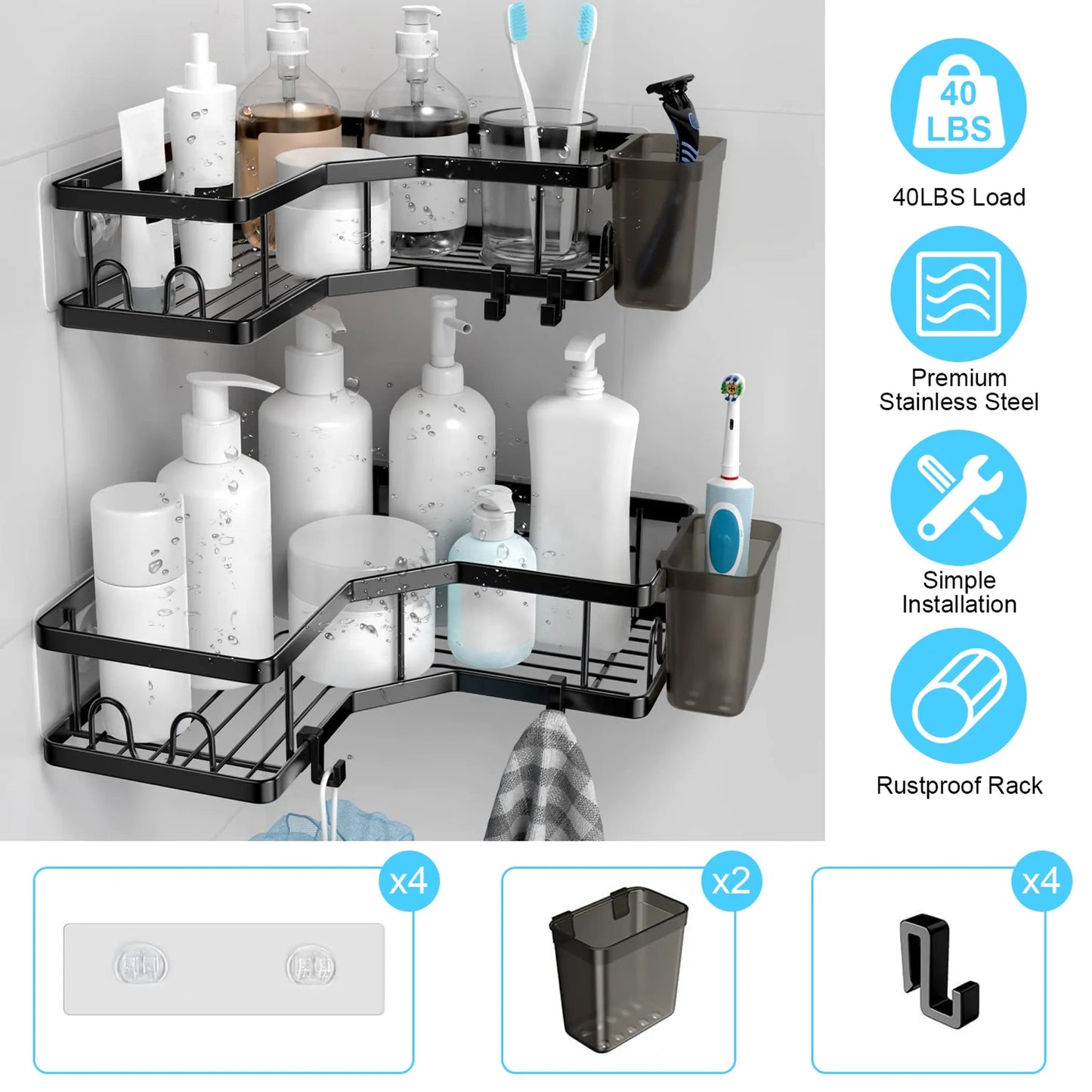 2Pcs Corner Shower Caddy Anti-Rust