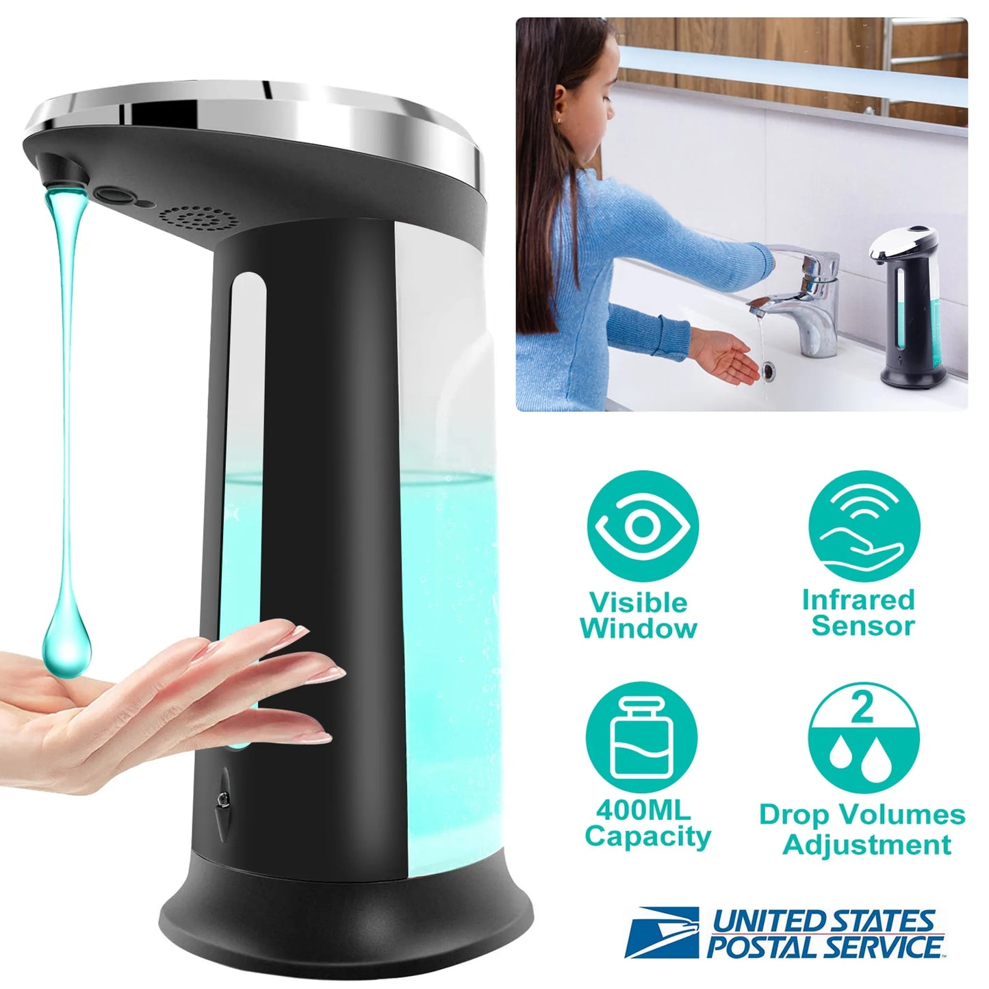 Automatic Soap Dispenser 400ML/16.9OZ Anti-slip Sensor