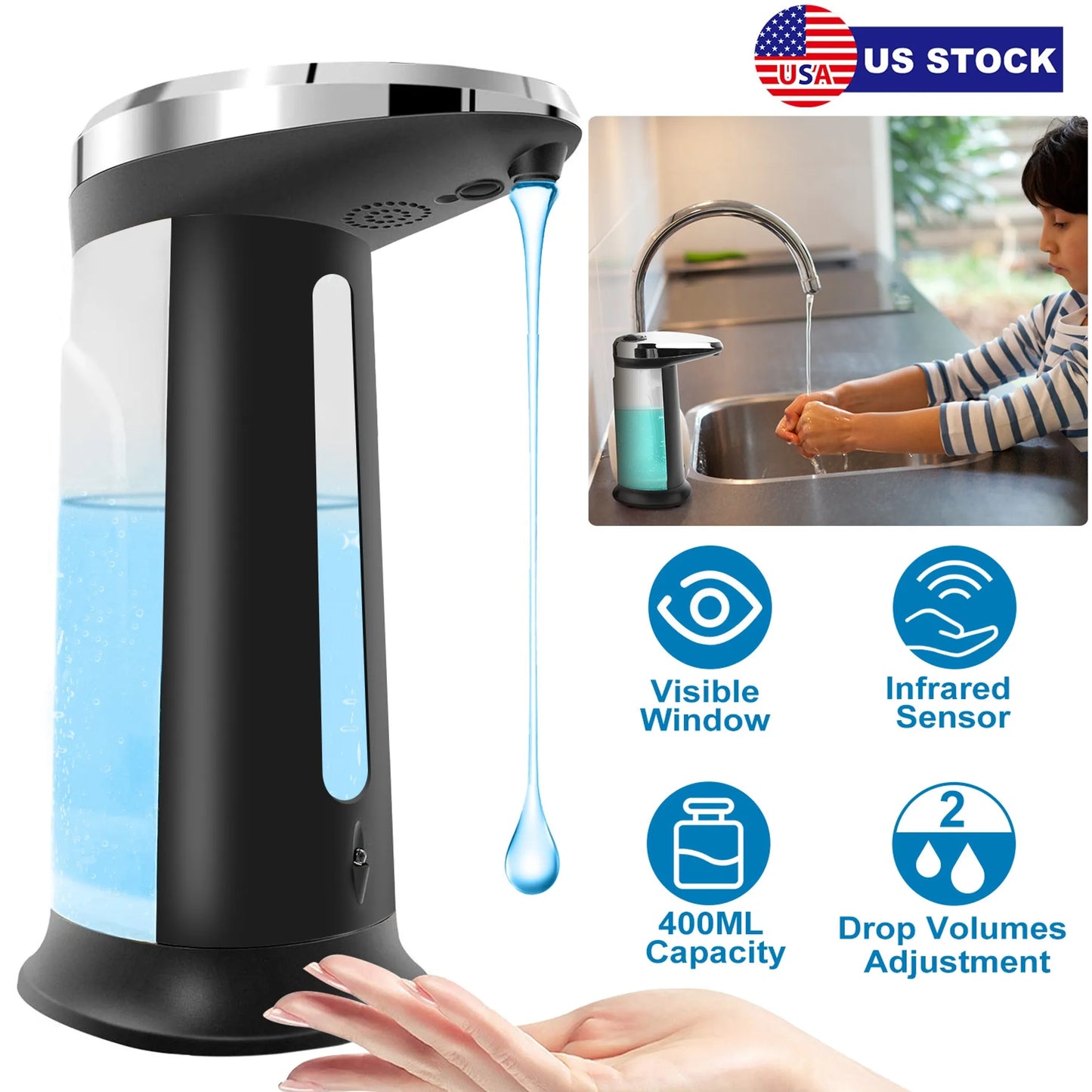 Automatic Soap Dispenser 400ML/16.9OZ Anti-slip Sensor