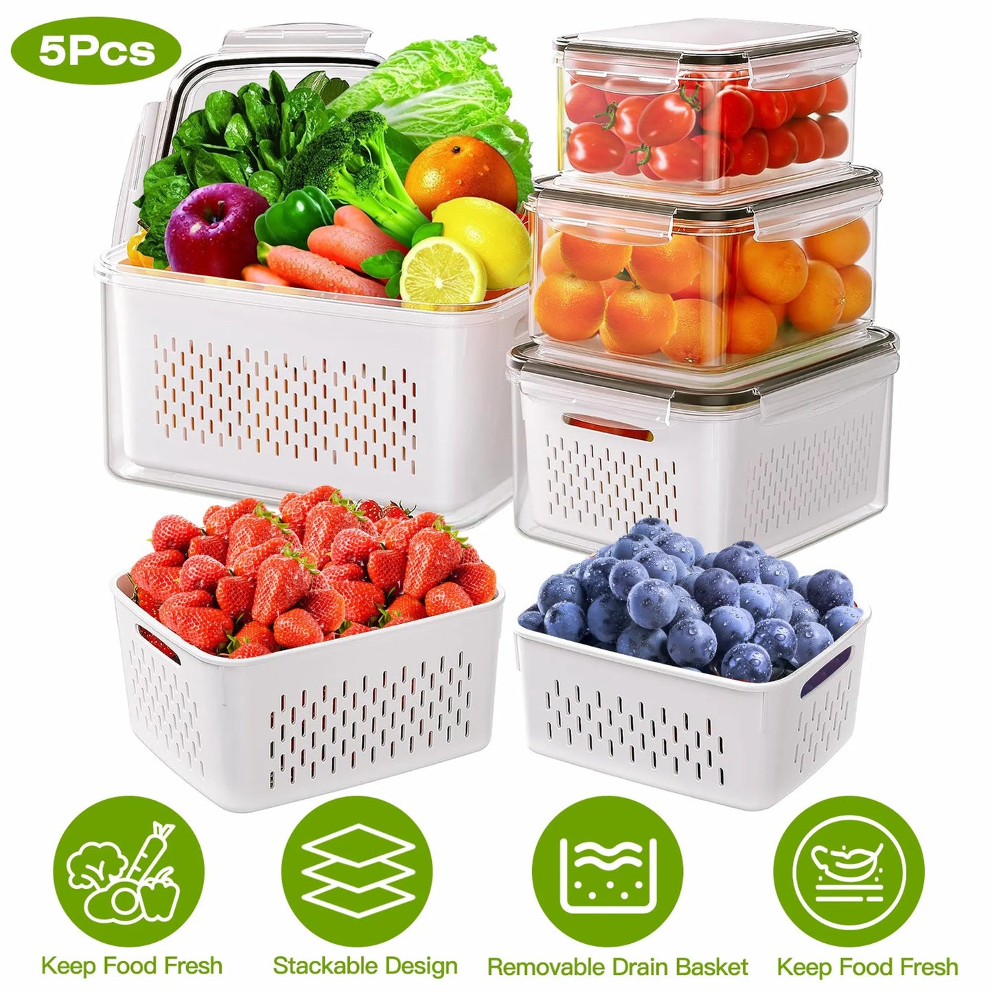 5Pcs Fruit Vegetable Containers