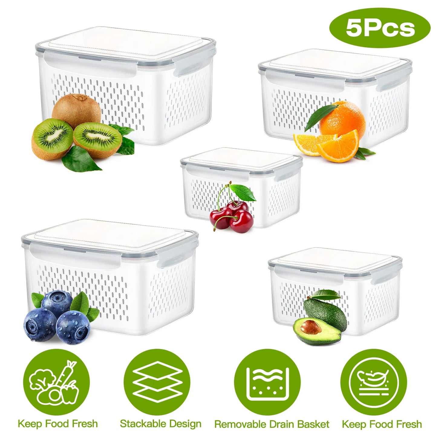 5Pcs Fruit Vegetable Containers