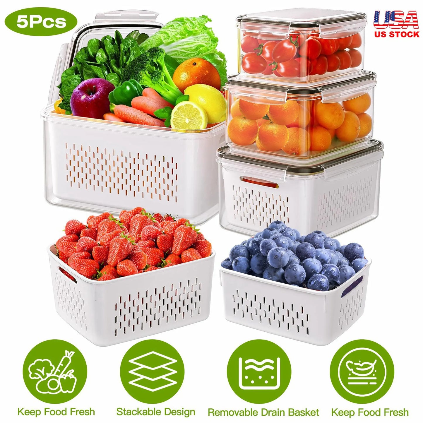 5Pcs Fruit Vegetable Containers