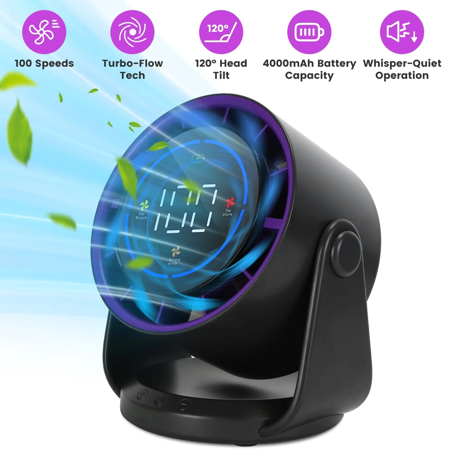 100 Speeds Desk Fan Battery Operated Wall