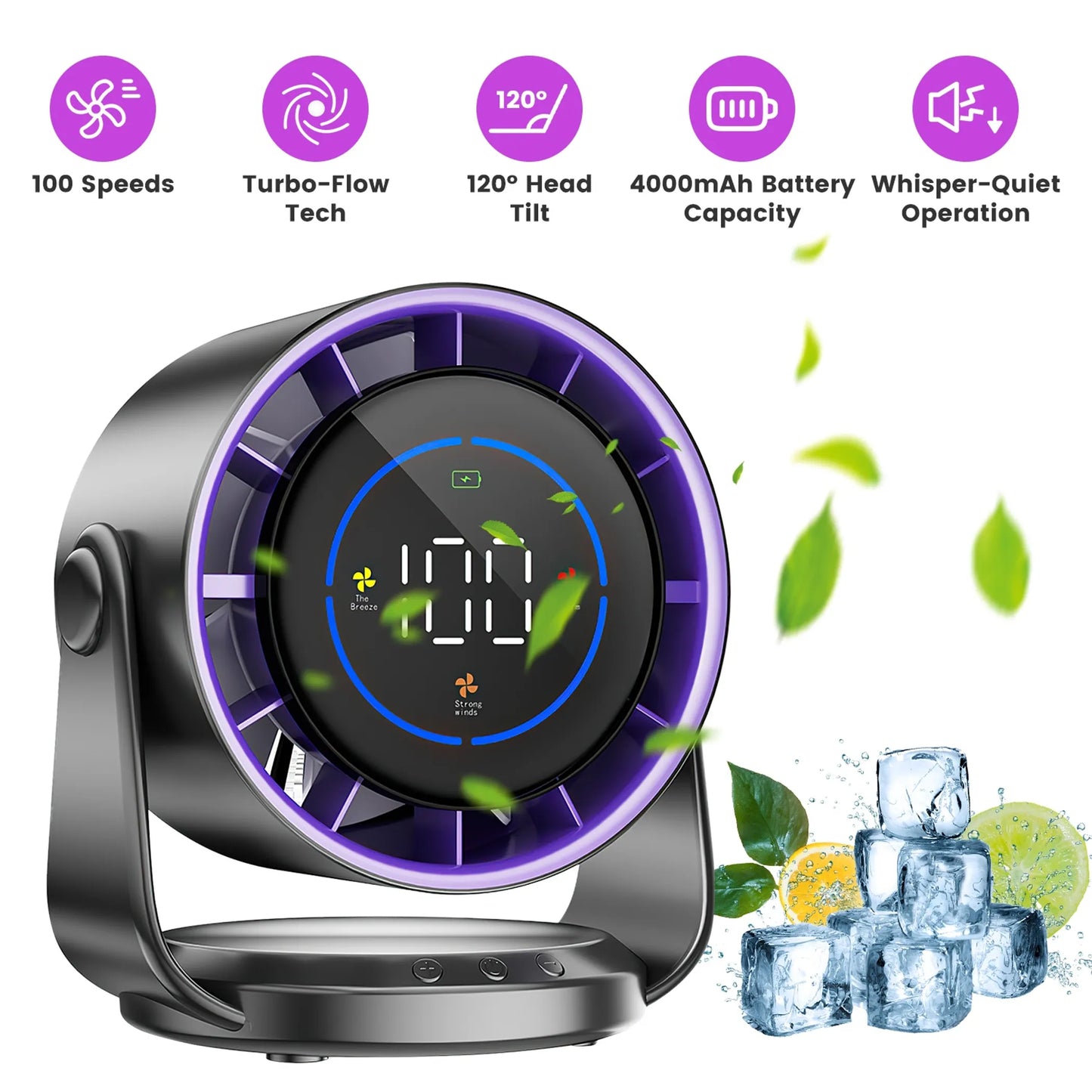 100 Speeds Desk Fan Battery Operated Wall