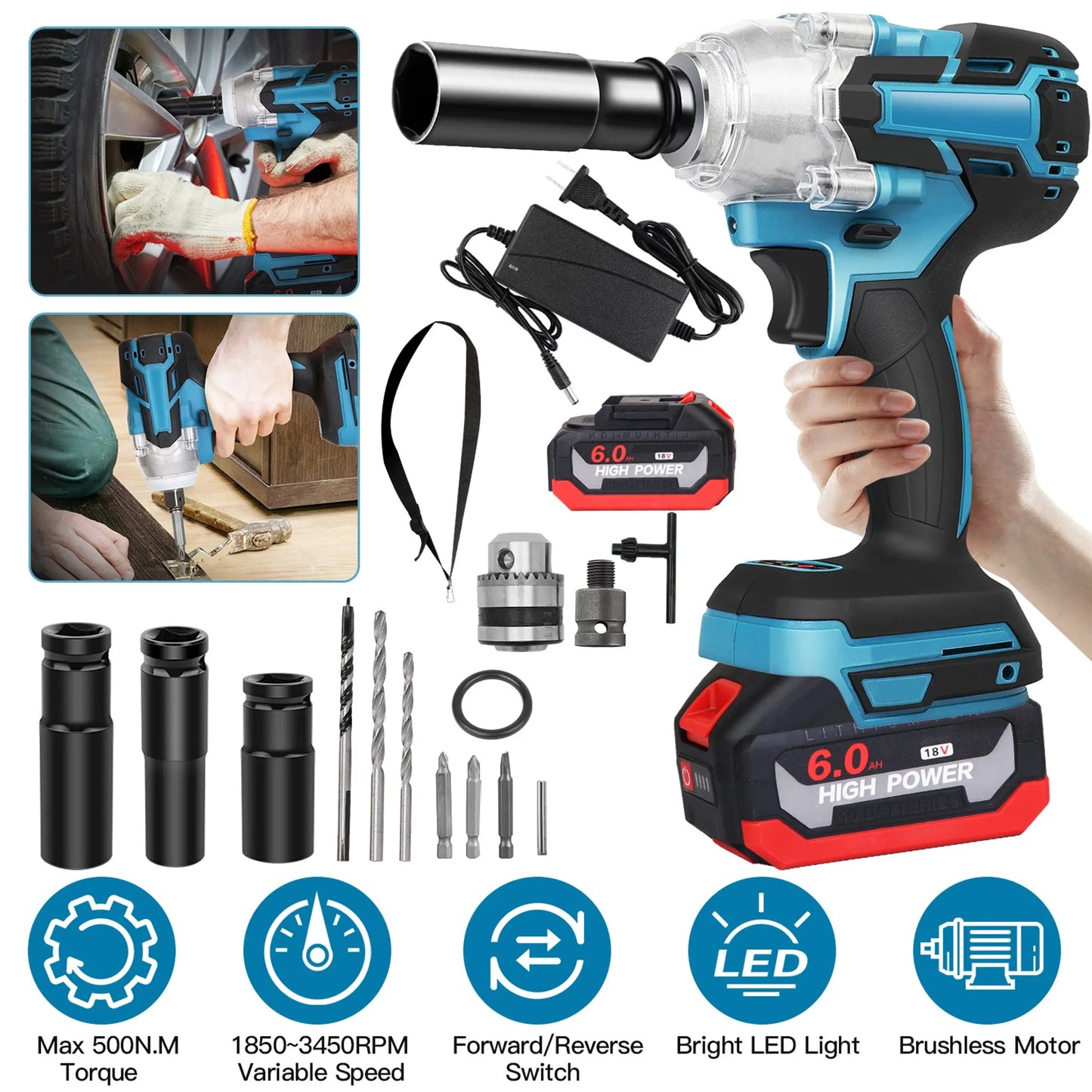 3-In-1 Cordless Electric Impact Wrench Drill Screwdriver