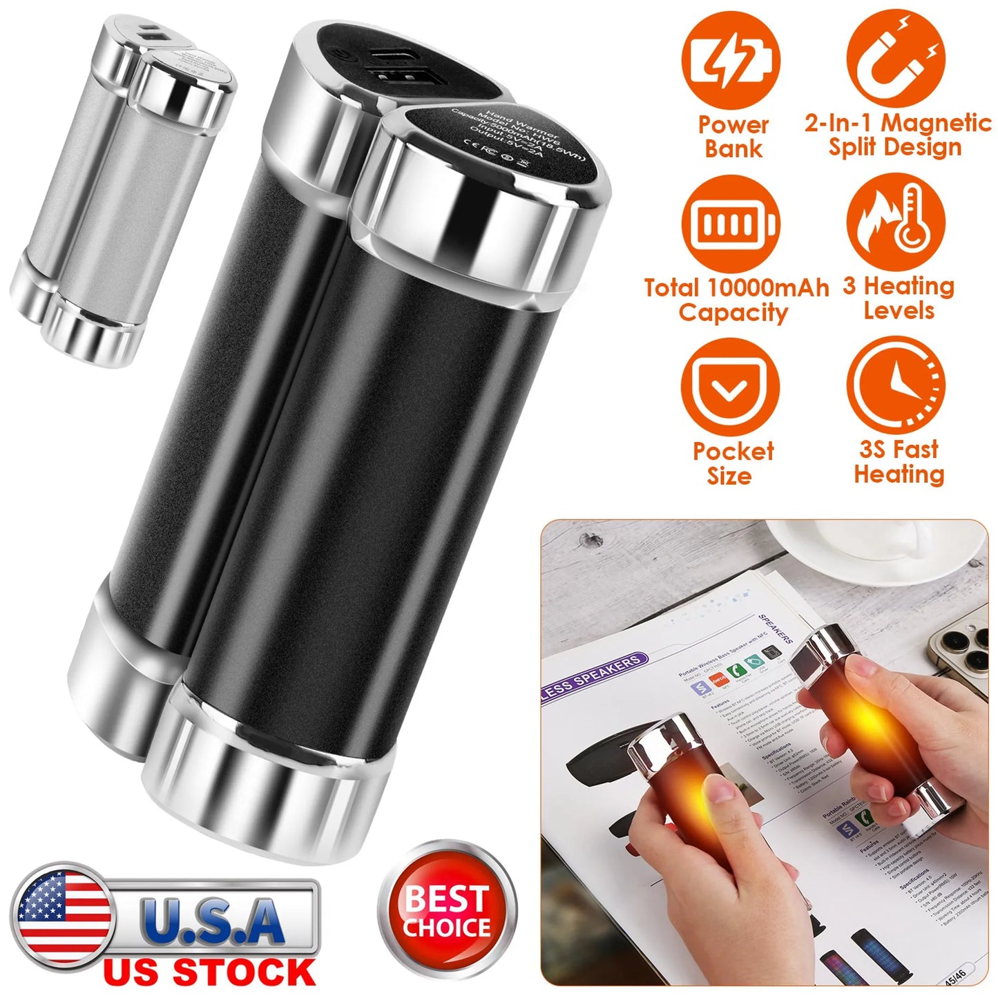 2 Packs 10000mAh Split-Magnetic