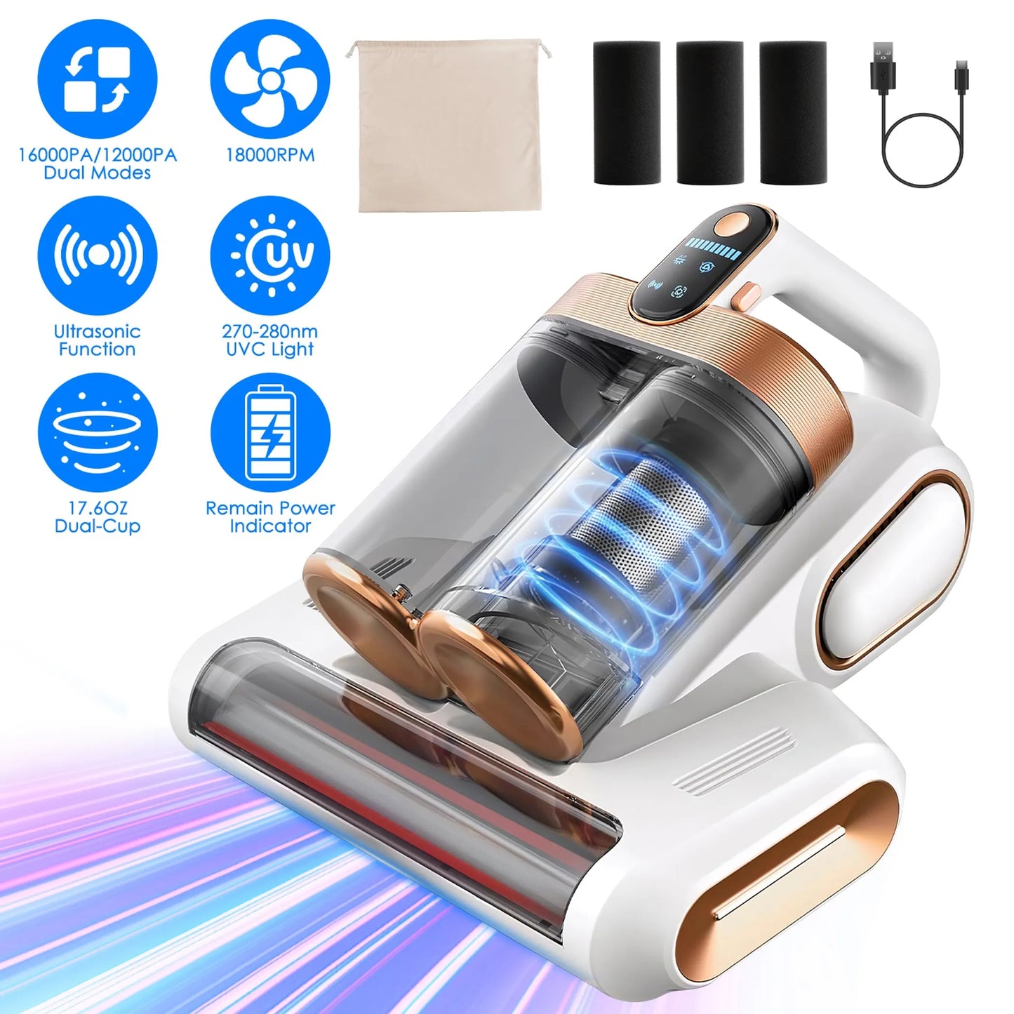 Mattress Vacuum Cleaner 16Kpa Bed Vacuum Cleaner Handheld Vacuums