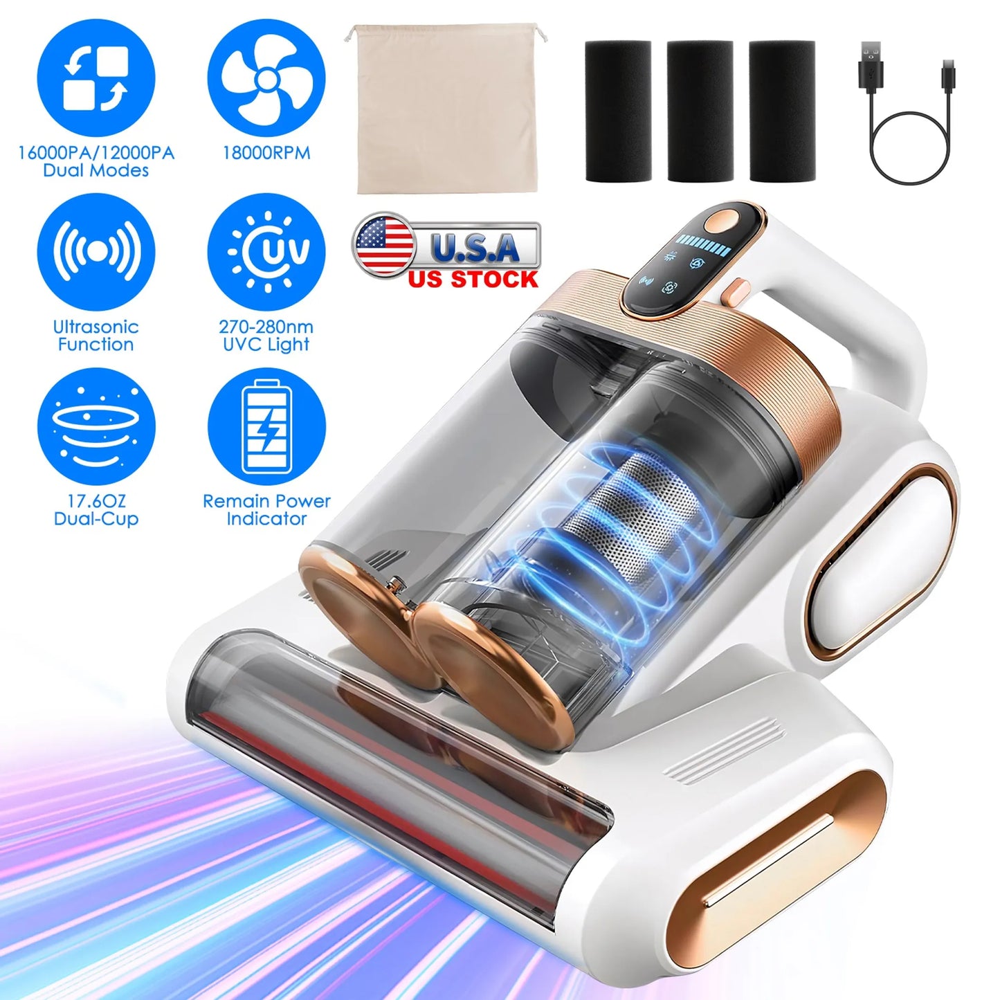 Mattress Vacuum Cleaner 16Kpa Bed Vacuum Cleaner Handheld Vacuums