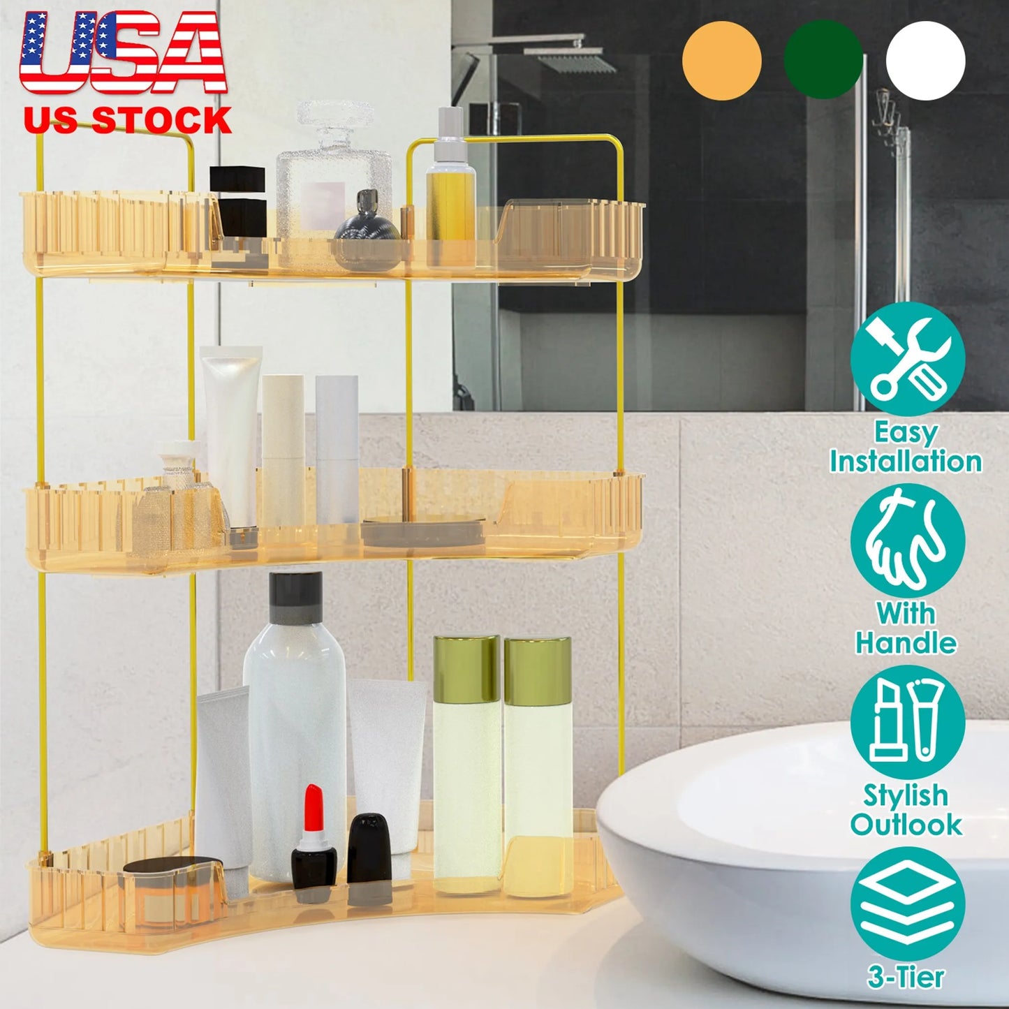 Bathroom Countertop Organizer 3 Tier Corner Makeup Storage