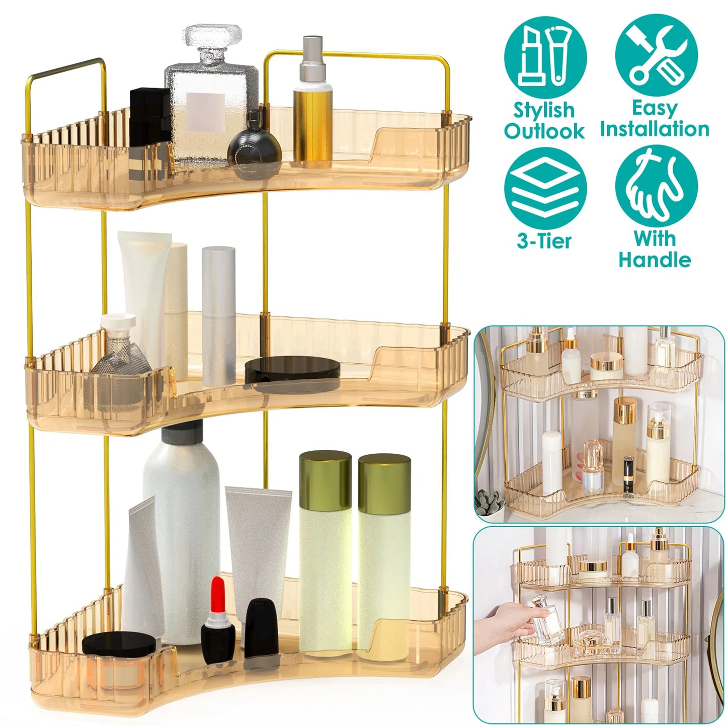 Bathroom Countertop Organizer 3 Tier Corner Makeup Storage