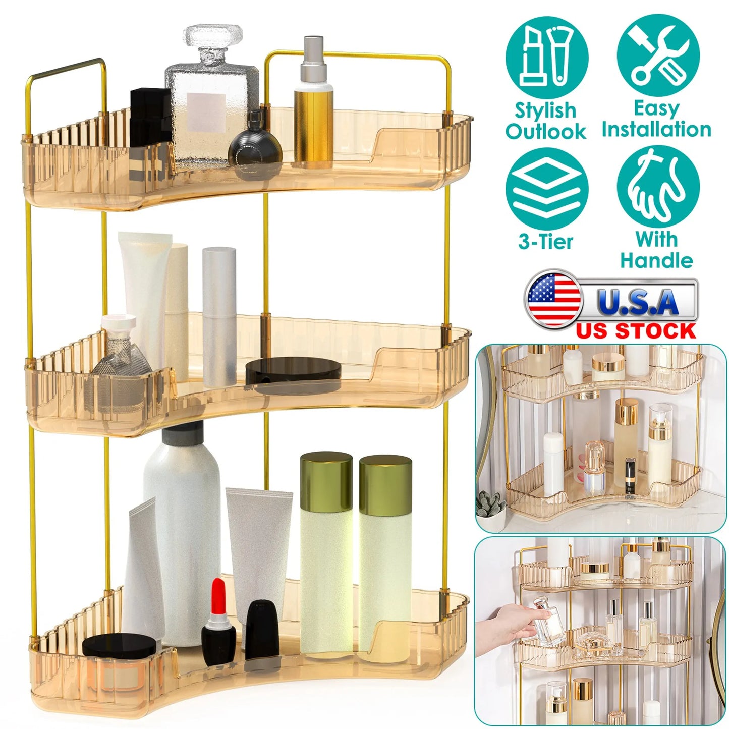 Bathroom Countertop Organizer 3 Tier Corner Makeup Storage
