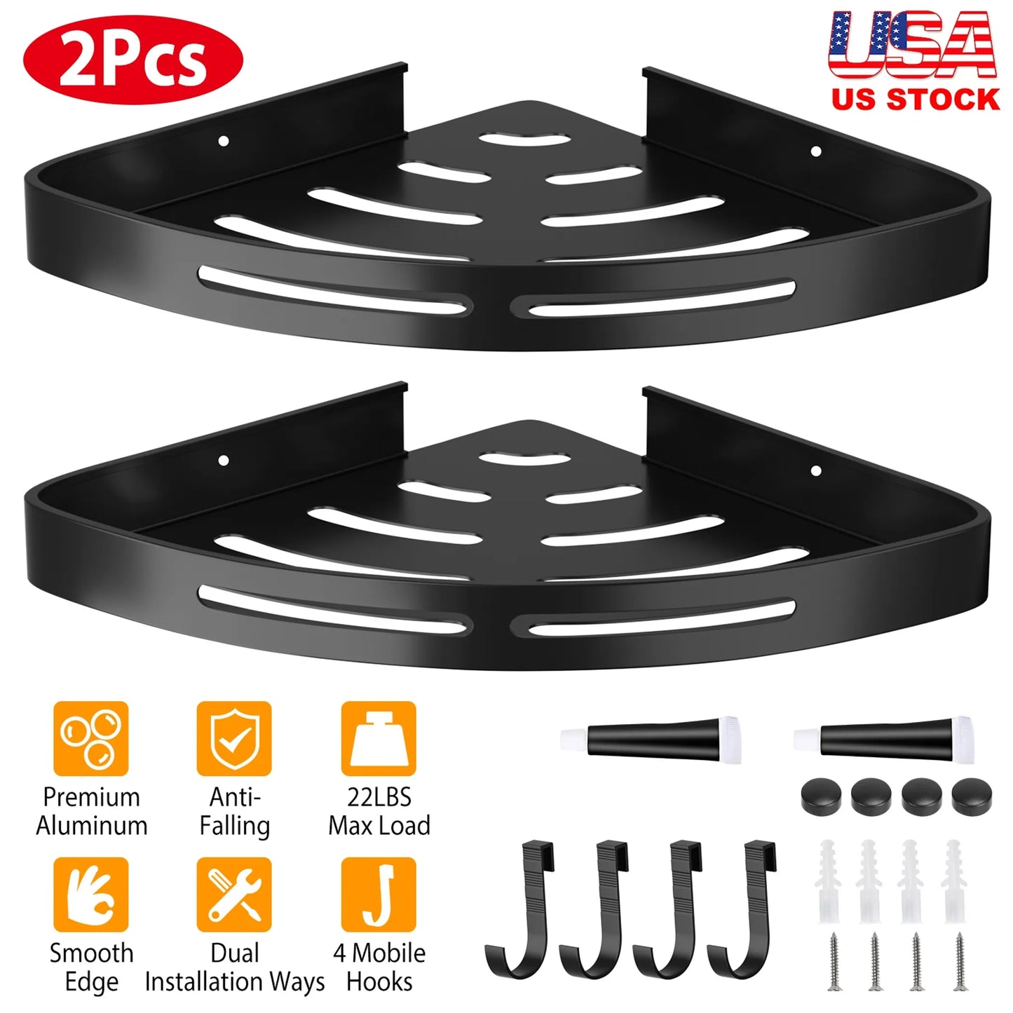 2Pcs Corner Shower Caddy Shelf Adhesive Bathroom