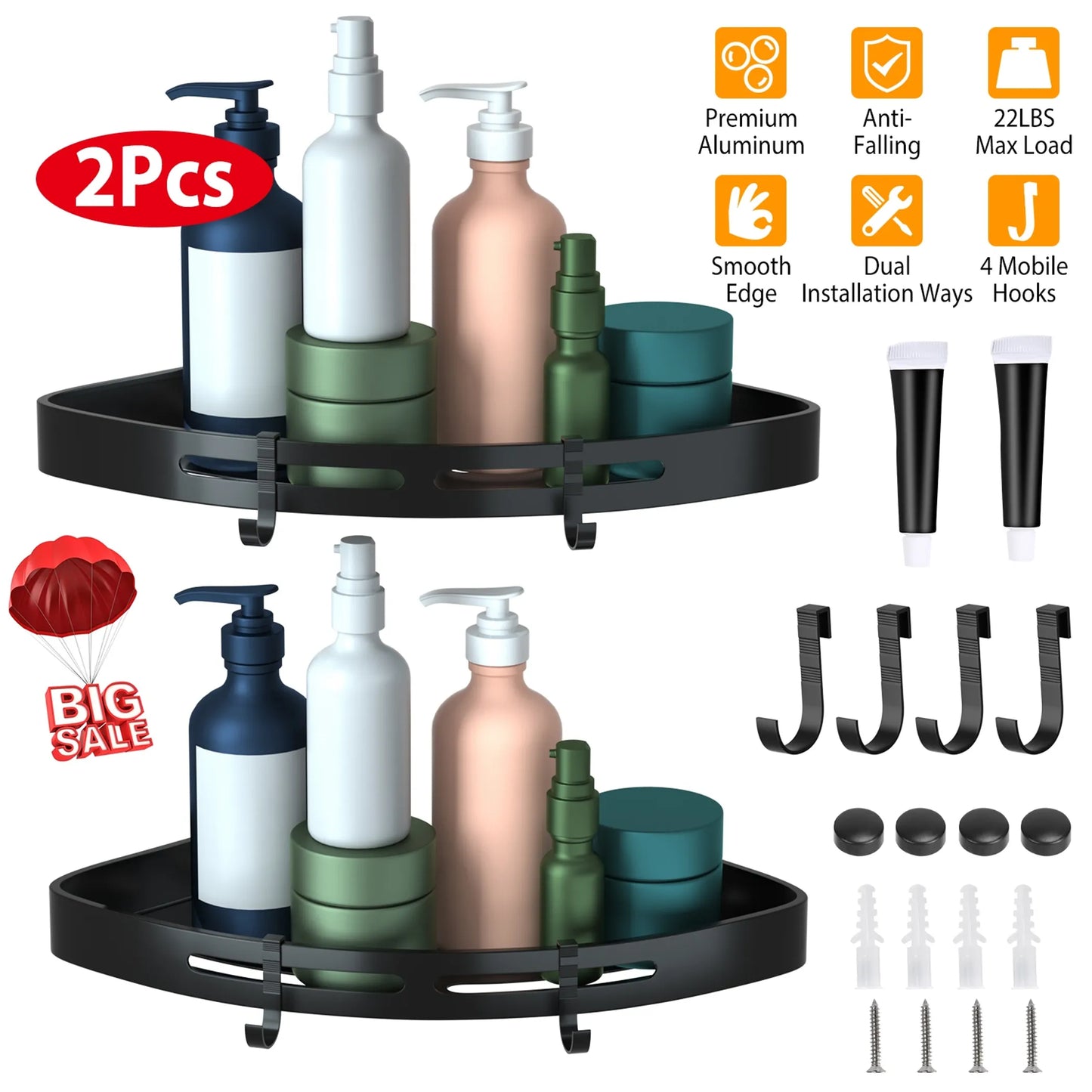 2Pcs Corner Shower Caddy Shelf Adhesive Bathroom