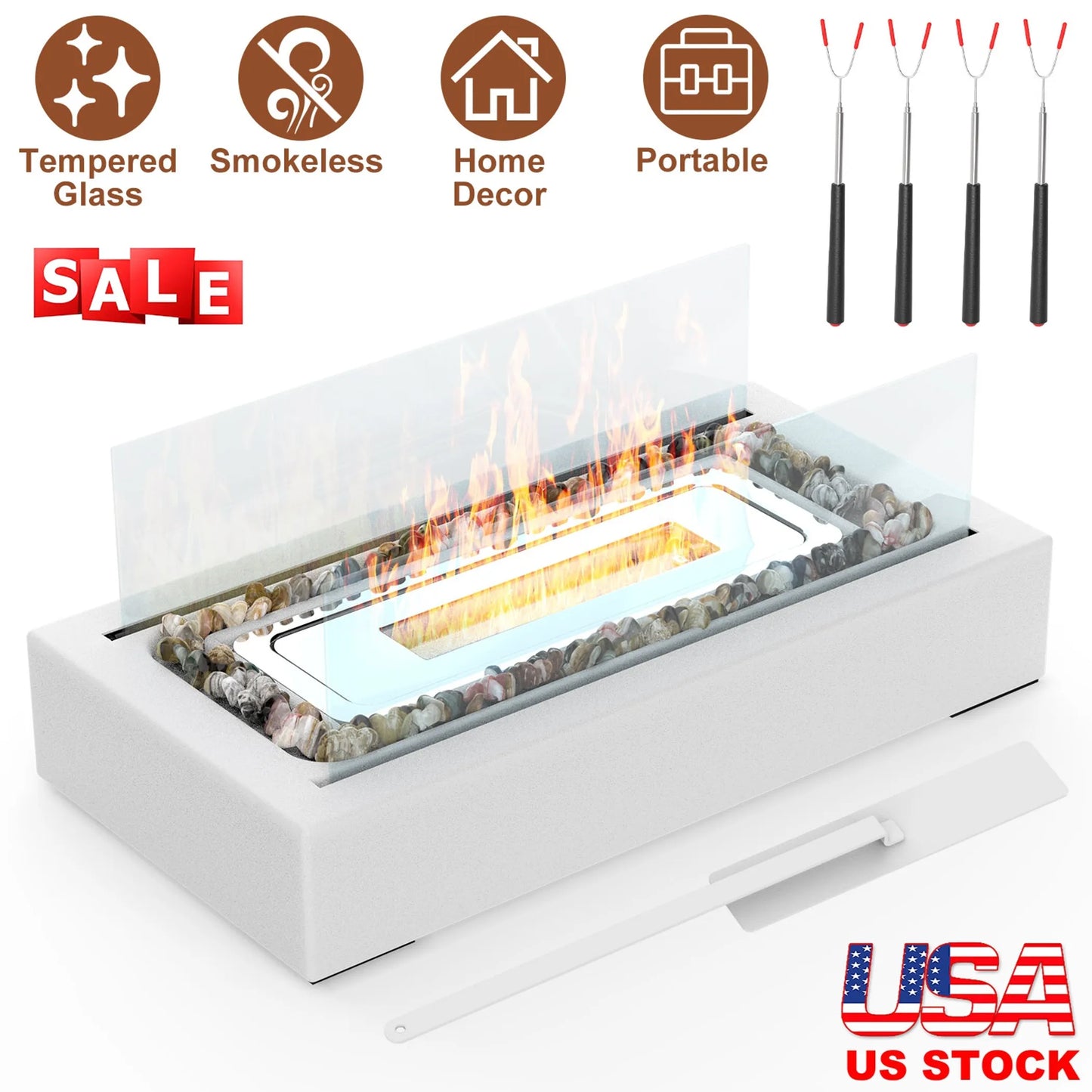 Tabletop Fire Pit With Roasting Sticks Portable Indoor Outdoor