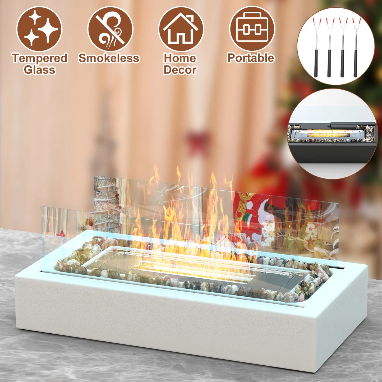 Tabletop Fire Pit With Roasting Sticks Portable Indoor Outdoor